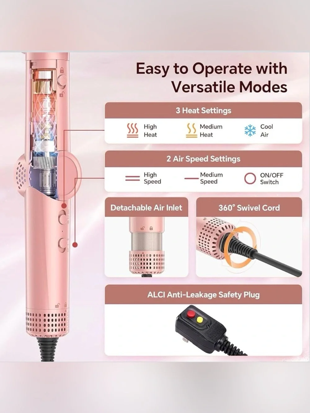 5-in-1 Hair Dryer & Styling Brush – Auto-Wrap Curling – 1300W